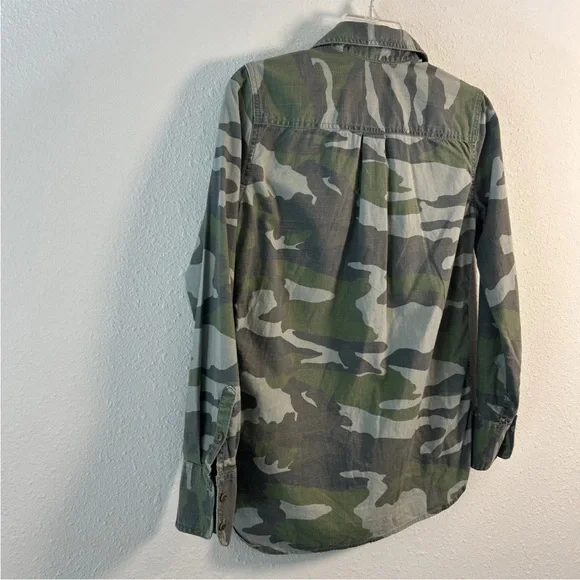 J.Crew Women’s Utility Military Camo Shirt Button Down Green Gray Size 0 Boy Fit - Picture 9 of 10